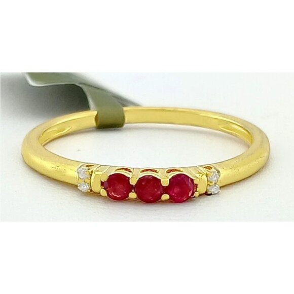 Genuine 0.14 Cts Ruby & Diamond Ring 14k Yellow Gold Plated - Picture 1 of 5